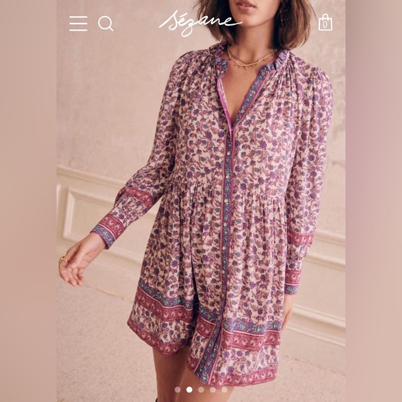 Sèzane Courte Lio Dress Mini Flowers Violet FR36 - Picture 2 of 11